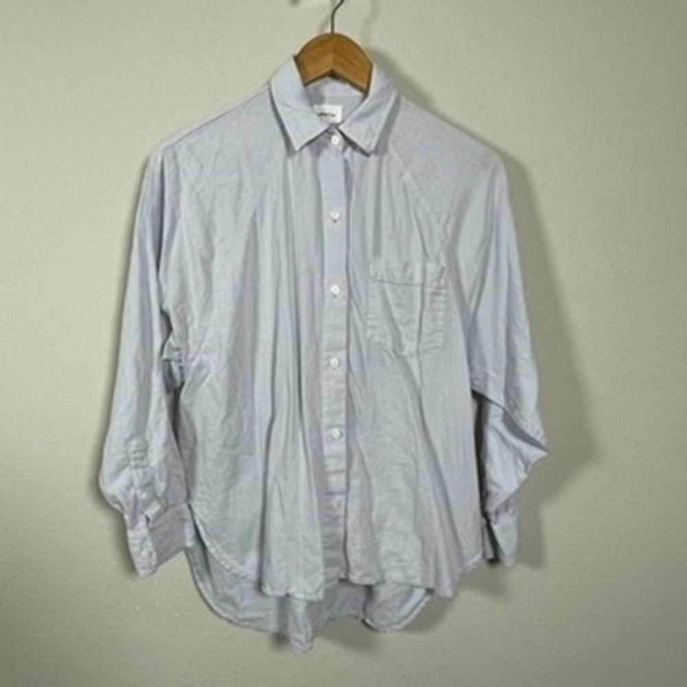 Aritizia Wilfred Free Button Up Coastal Breezy Women 2XS Blue Linen Blend Shirt